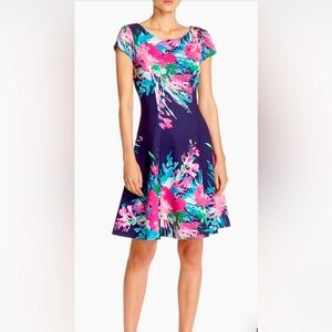 Eliza J. Floral Print scuba fit and flare dress